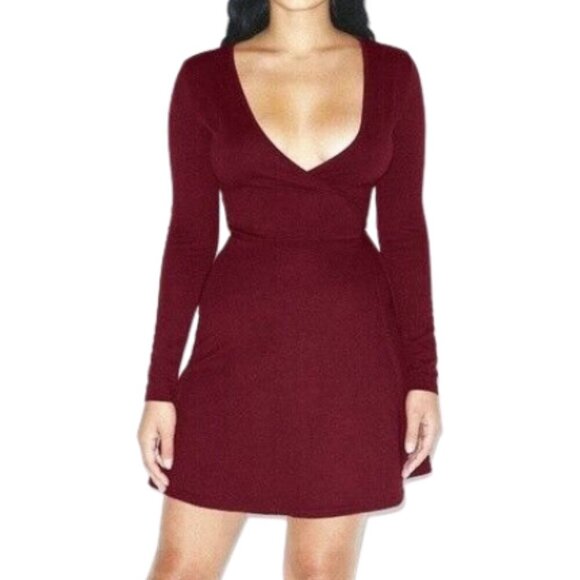 American Apparel Women's Burgundy Ponte Margot Long Sleeve Wrap Dress Size Large - Picture 1 of 9